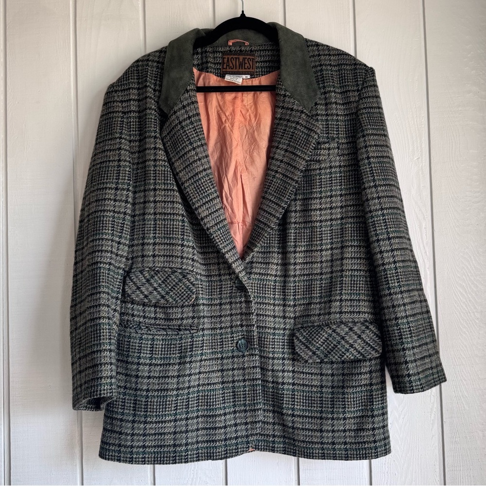 Vintage 90s EastWest Green and Black Plaid Blazer